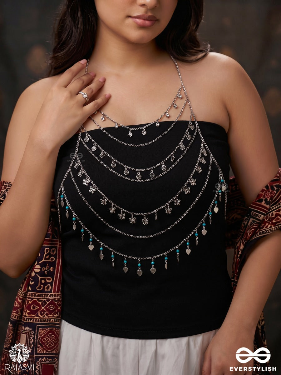 Rajranjini – Oxidised Multi-Layer Body Chain With Heritage Draped Chains