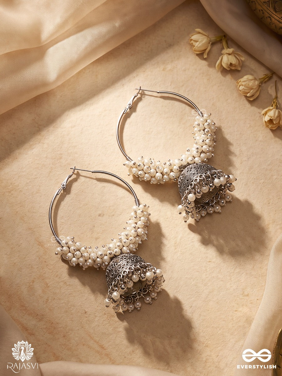 Gaurika – Oxidised Hoop Jhumka Earrings With Clustered Pearl Beadwork