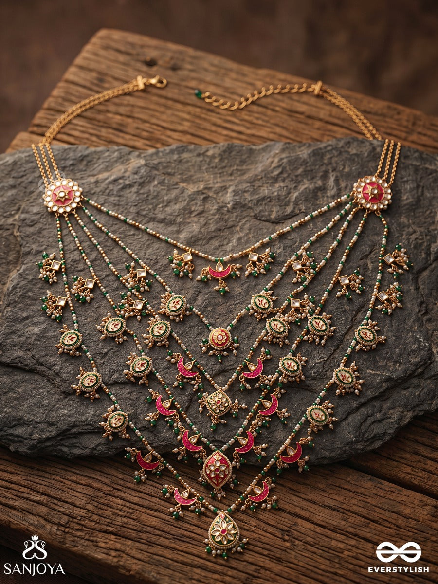 Rangoli – Celebration Of Colours – Heritage Rani Haar With Cascading Beaded Strands, Floral Medallions And Multicolour Gem Accents