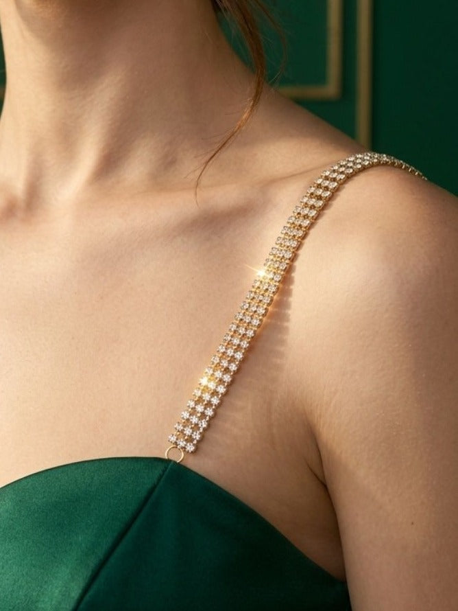 Golden Ripple - Gold-Tone Decorative Crystal Chain Bralets