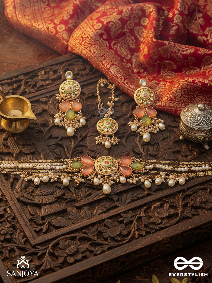 Tarunima - Freshness - Simple Graceful Kundan Set With Neckpiece, Earrings And Maangtika