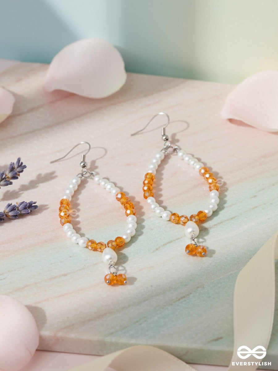 Sunshower – Pearl Teardrop Earrings With Honey Crystal Accents