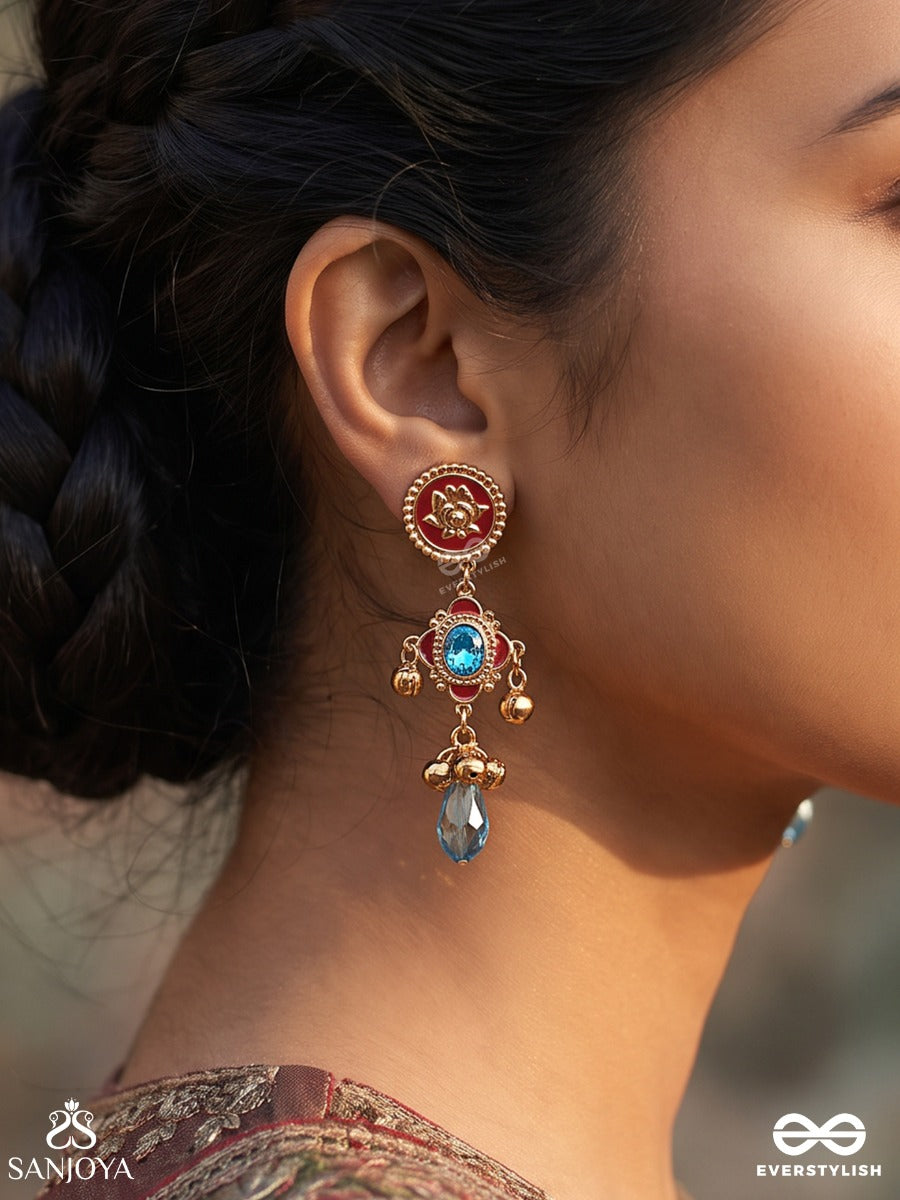 Taraprabha – Starlight Radiance – Heritage Earrings With Hand-Painted Floral Medallion, Meenakari Details And Turquoise Accents