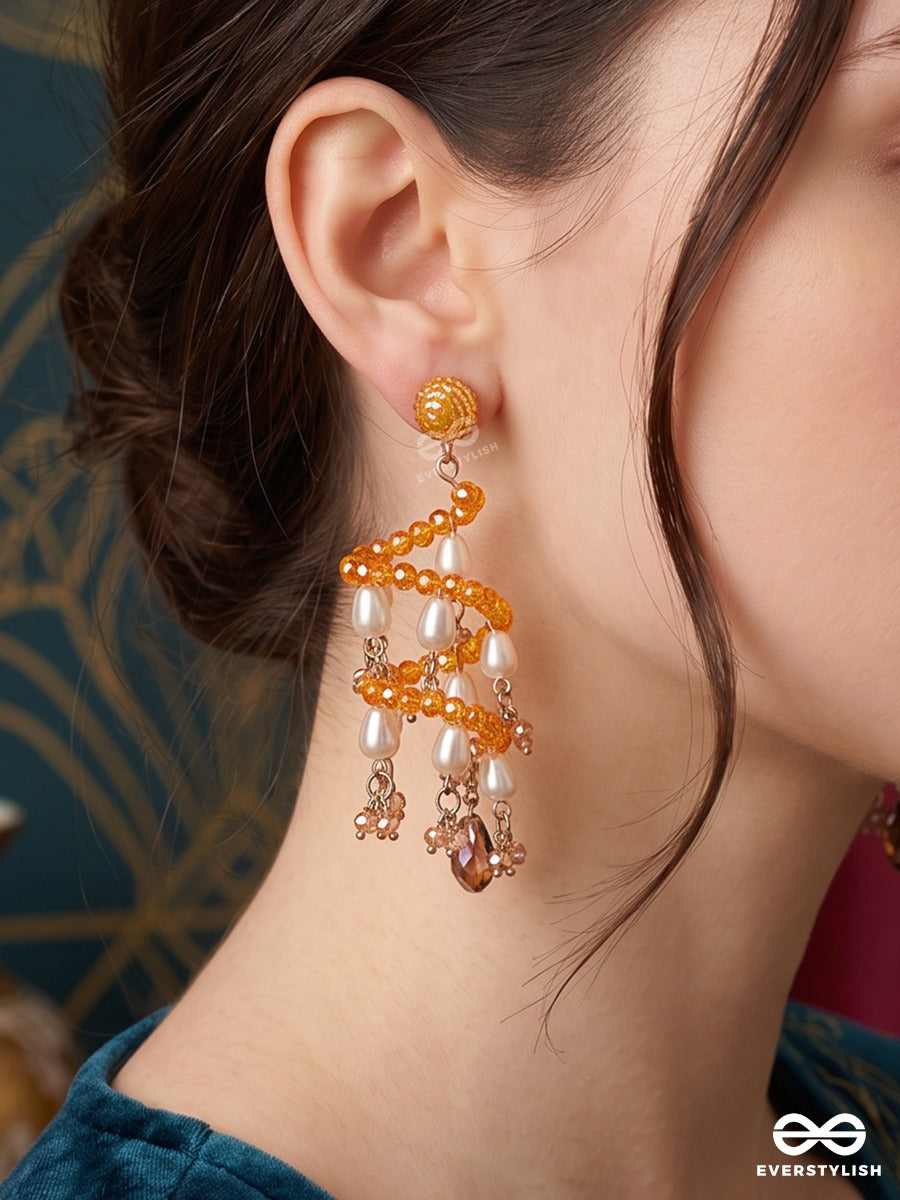 Dawn Bloom – Amber Beaded Spiral Earring With Pearl Drops