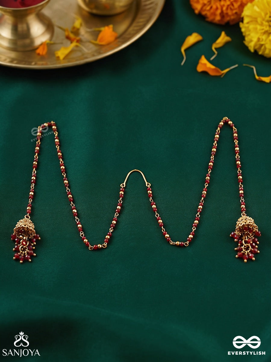 Rangvalli – Creeper Of Colours – Delicate Face Let With Slender Beaded Chains, Twin Side Falls And Dainty Ornamental End Details