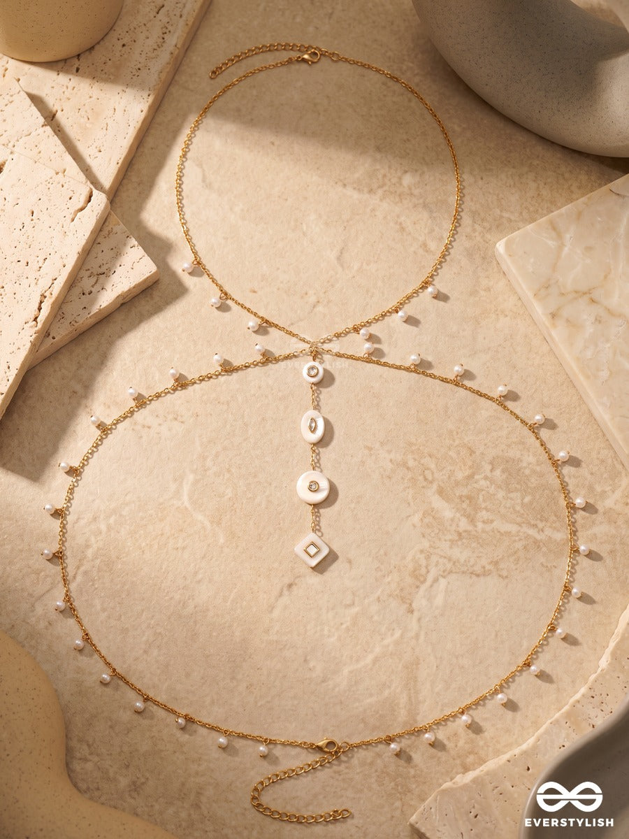 Pearl Frost – Delicate Gold-Tone Body Chain With Dainty Tiny Pearl Danglers