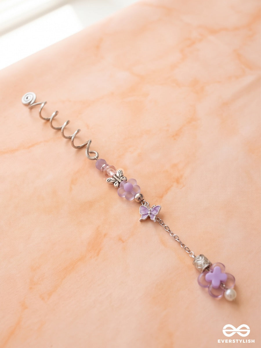 Lilac Garden – Silver Spiral Braidlet With Pastel Beads And Butterfly Charm