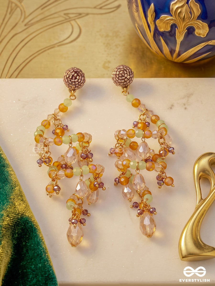 Morning Bloom – Spiral Earring With Champagne Crystal Drops And Pearl Clusters