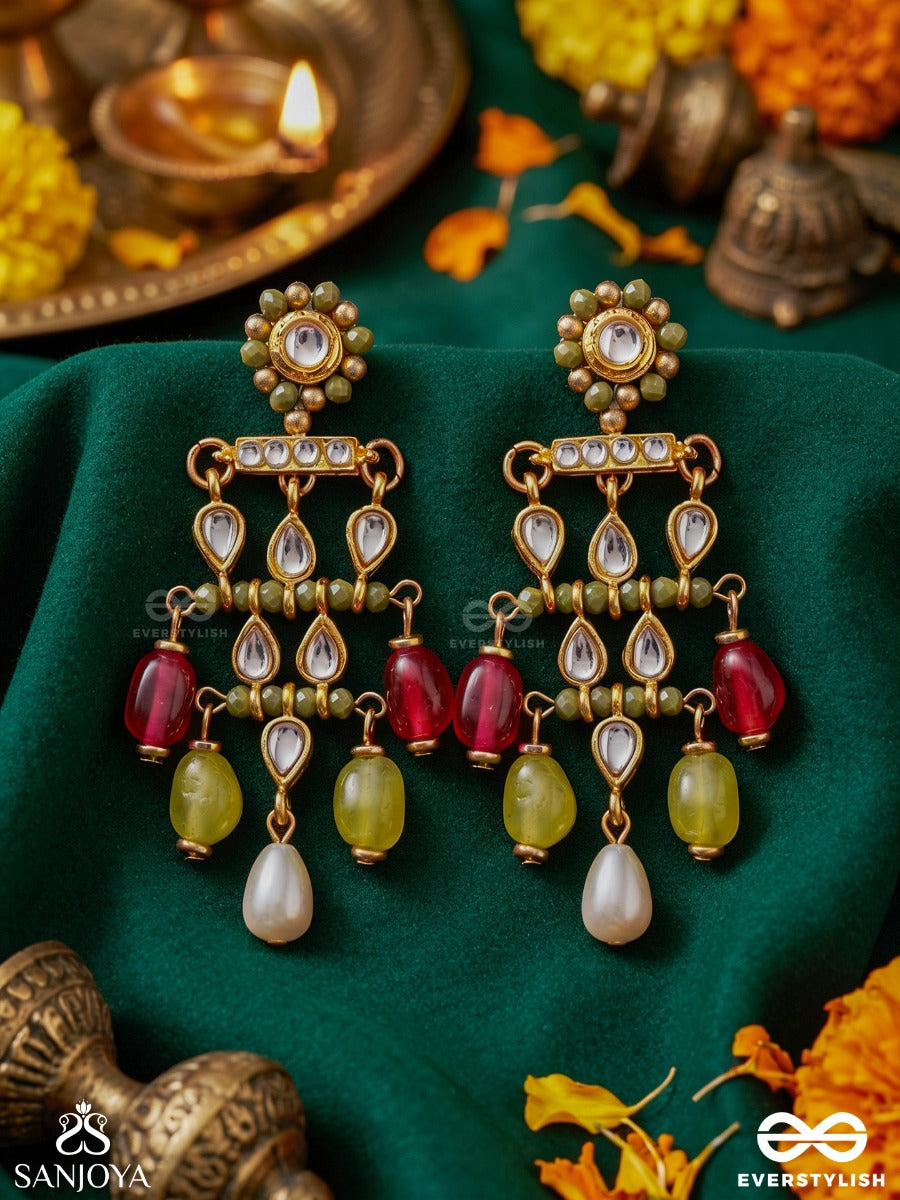 Kokanika – Blossom Of Beauty – Heritage Earrings With Floral Kundan Studs, Multi-Colour Gem Drops And Pearl Accents
