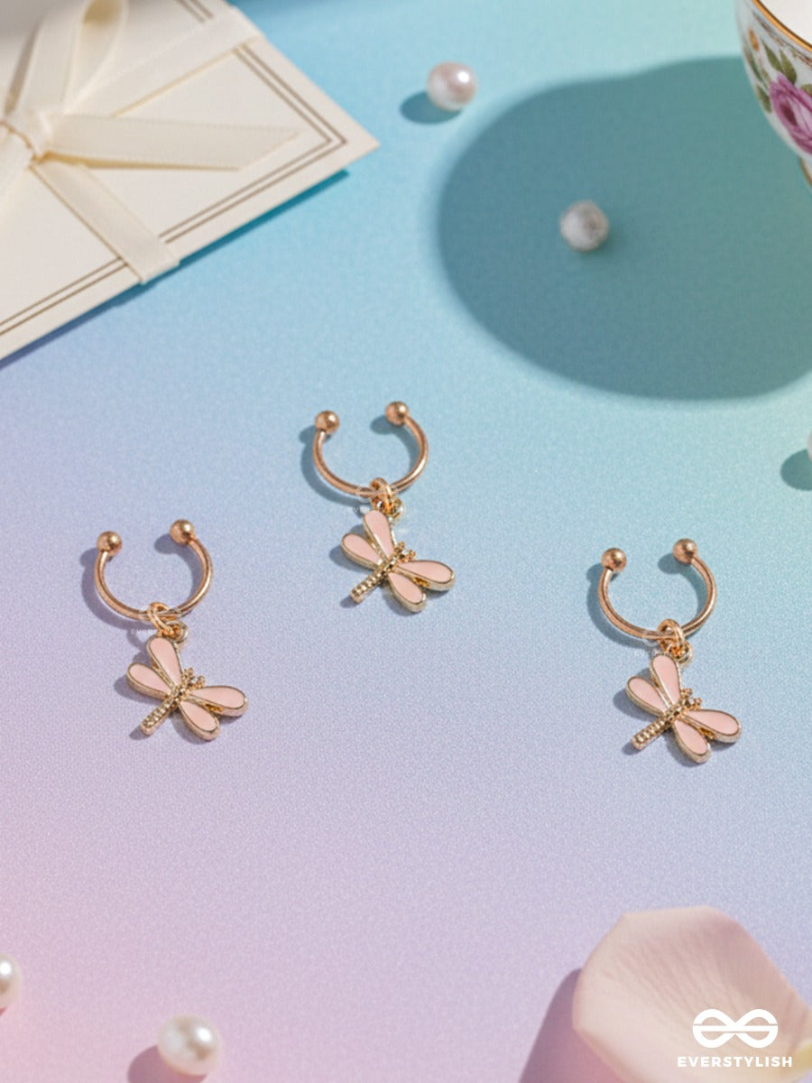 Blush Wings – Gold-Tone Hair Accessory Set Of 3 With Dragonfly Charms
