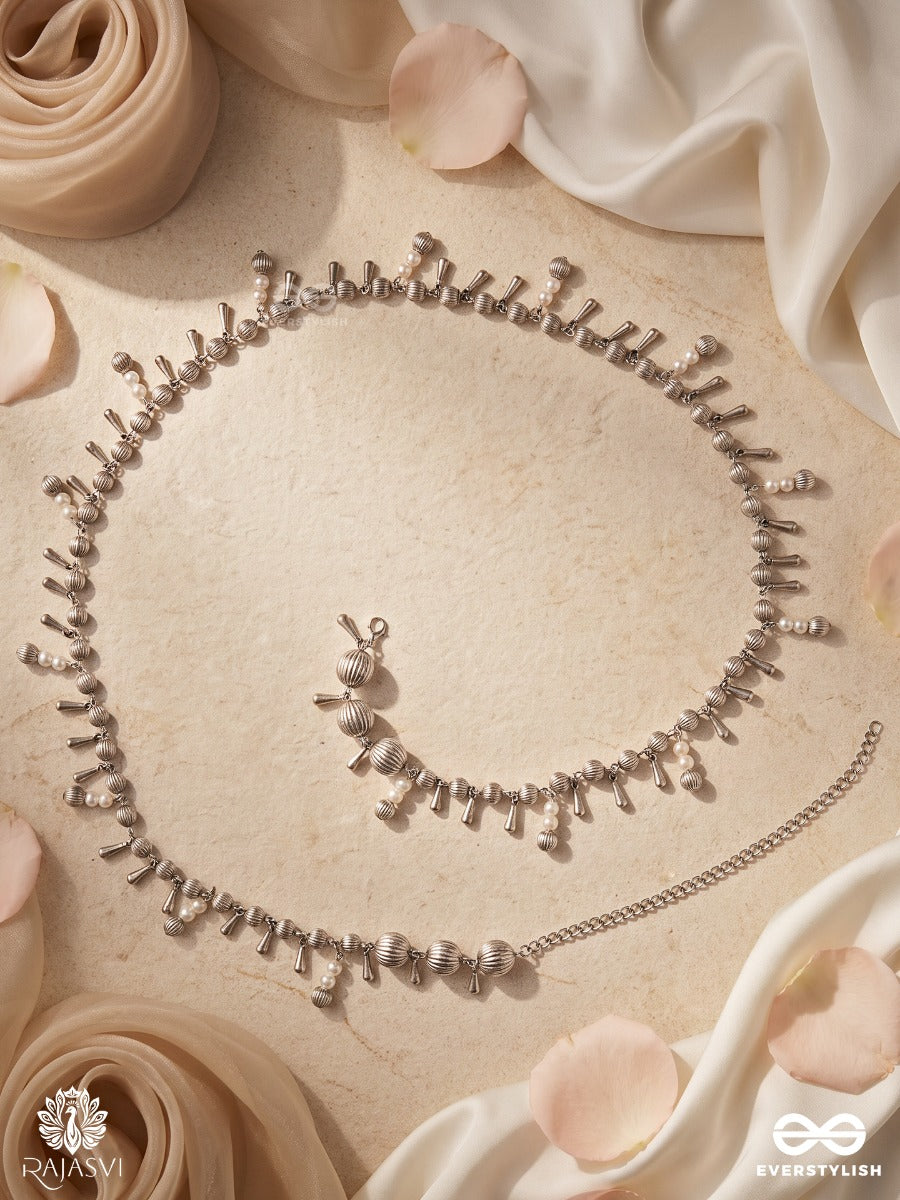 Jhanjhari – Oxidised Waist Chain With Cascading Silver-Tone Danglers And Delicate Drop Charms