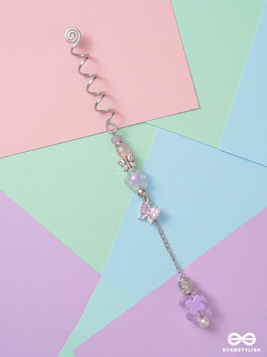 Lilac Garden – Silver Spiral Braidlet With Pastel Beads And Butterfly Charm