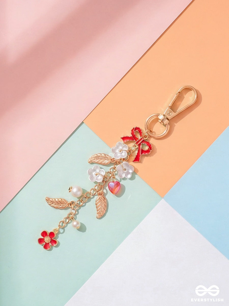 Berry Sweet – Floral Bag Charm With Cherry Red Accents