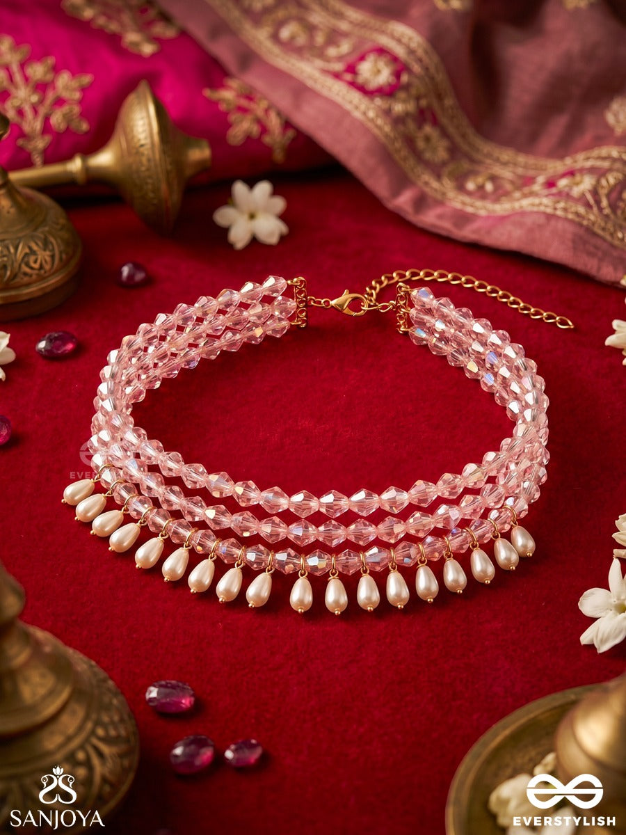 Pushkari – Sacred Lotus – Elegant Three-Row Choker With Lustrous Pearl Strands And Delicate Pearl Fringes