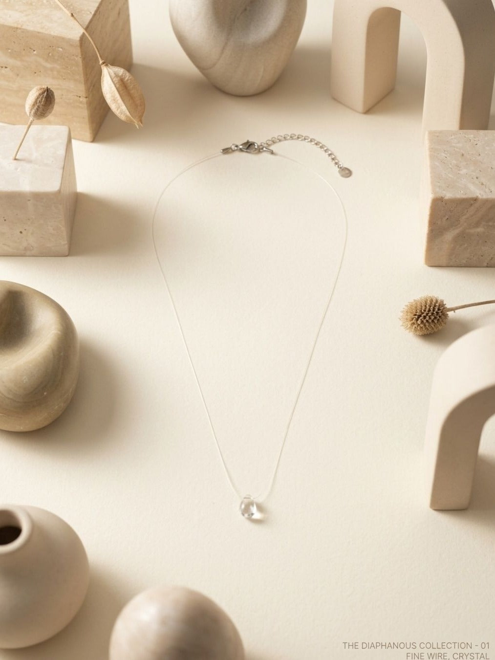 Glass Tear - Minimal Clear Crystal Drop Necklace