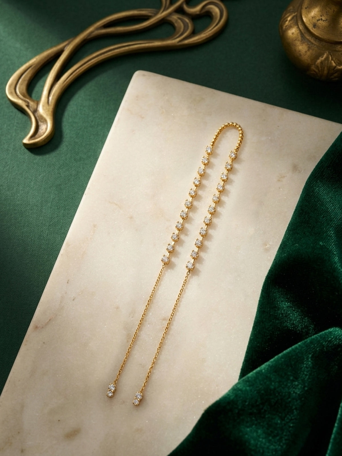 Golden Drizzle - Gold-Tone Facelet With Dainty Crystal Drops