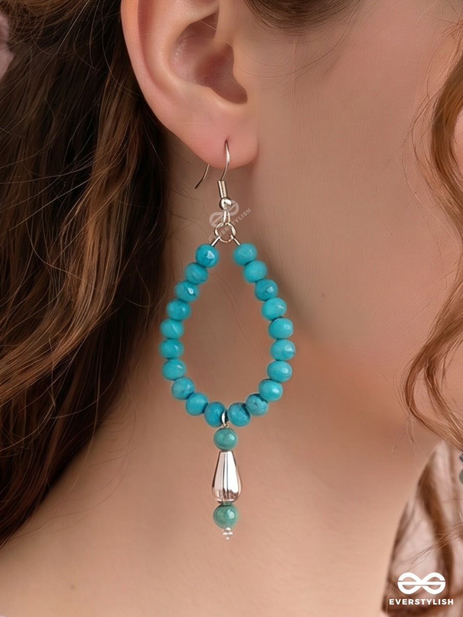 Blue Caravan – Beaded Teardrop Earrings With Antique Silver Cone Drops