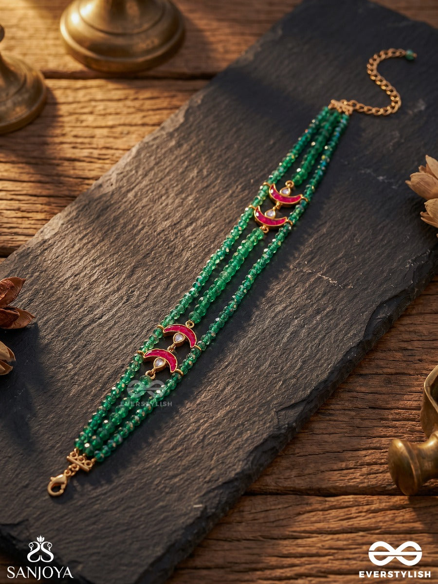 Parnashree – Leaf Of Splendour – Multi-Strand Choker With Emerald Beadwork, Enamel Crescent Motifs And Heritage Details