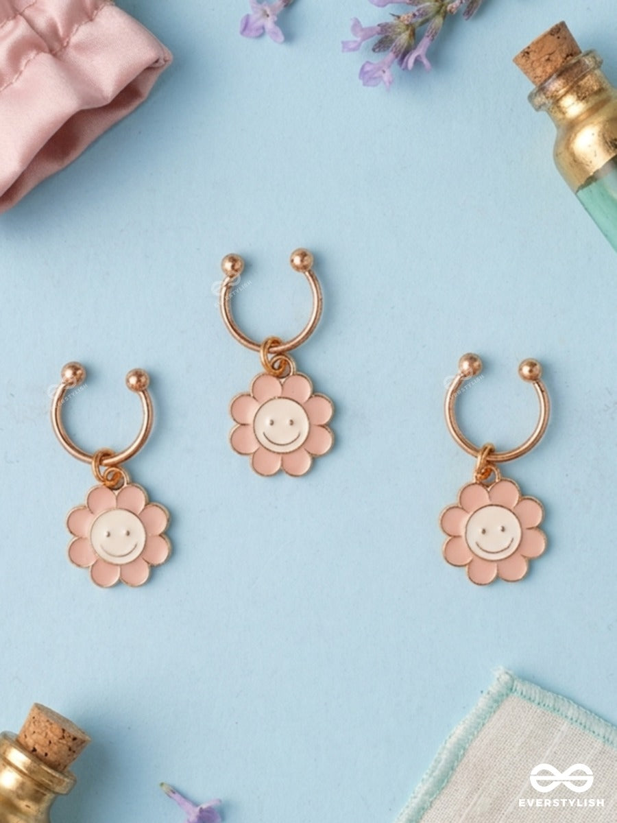 Sunshine Smiles – Smiley Flower Hair Accessory Set Of 3 With Blush Enamel Charms
