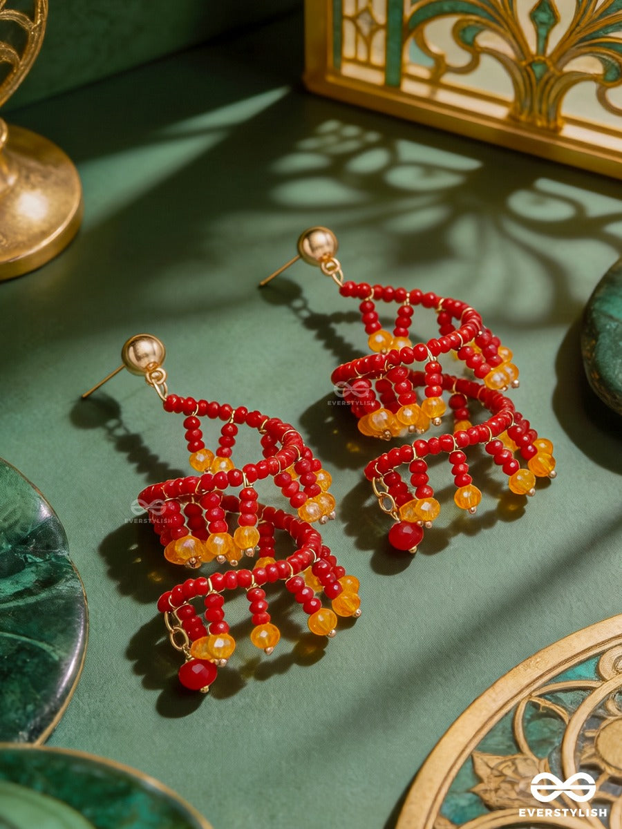 Fire Twist – Red Crystal Spiral Earring With Amber Drops