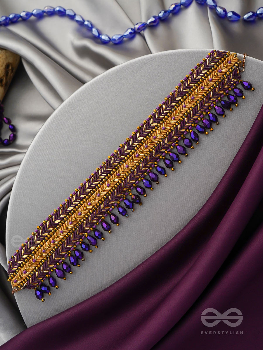 Aktaa- The Night Sky- Glass Beads And Lace Embroidered Choker Necklace