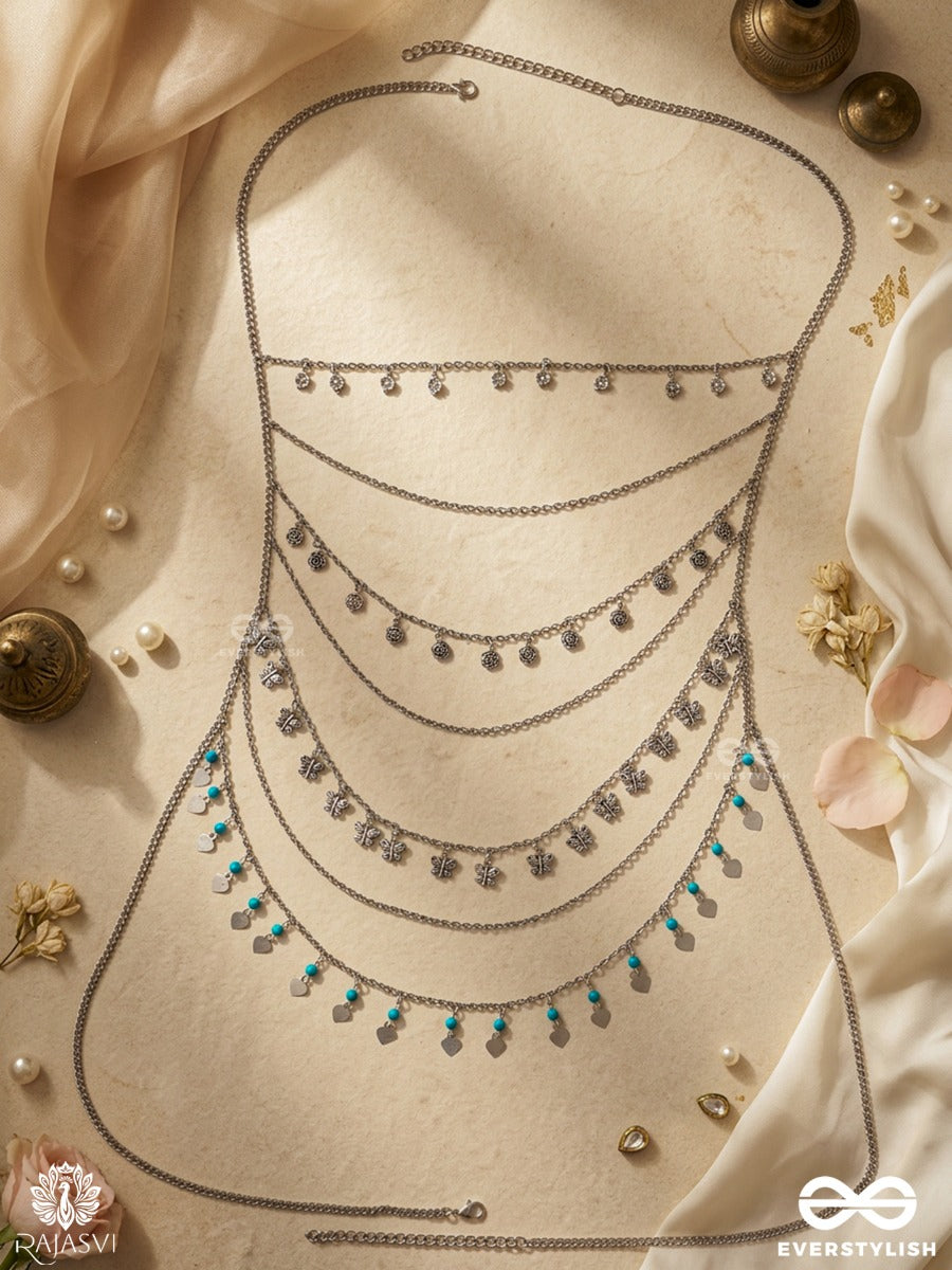 Rajranjini – Oxidised Multi-Layer Body Chain With Heritage Draped Chains