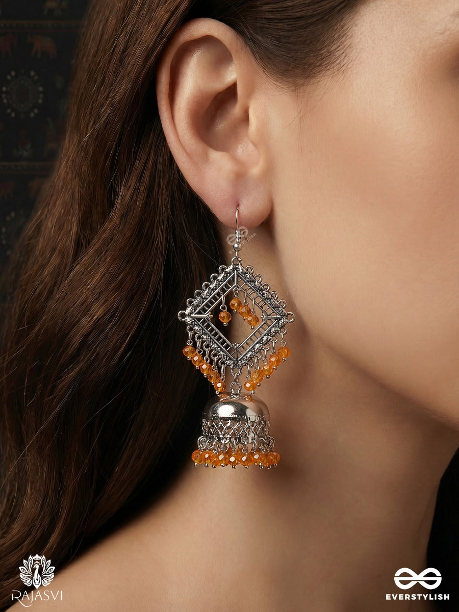 Ambarlekha – Oxidised Diamond Jhumka Earrings With Amber Bead Clusters And Filigree Details