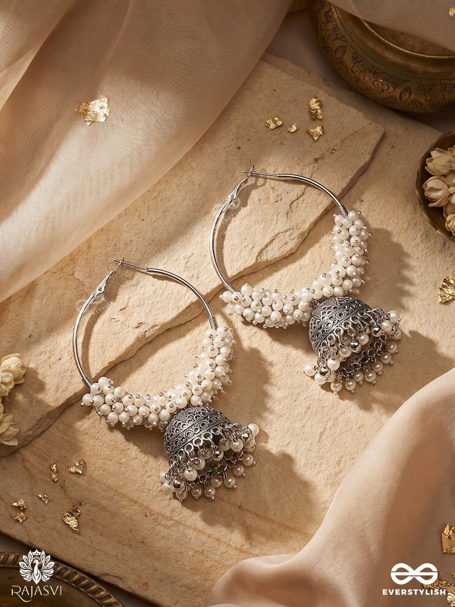 Gaurika – Oxidised Hoop Jhumka Earrings With Clustered Pearl Beadwork