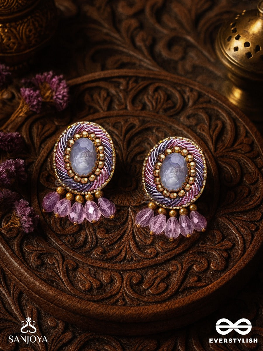 Arkasman- The Crystal Ball- Stones And Beads Embroidered Earrings