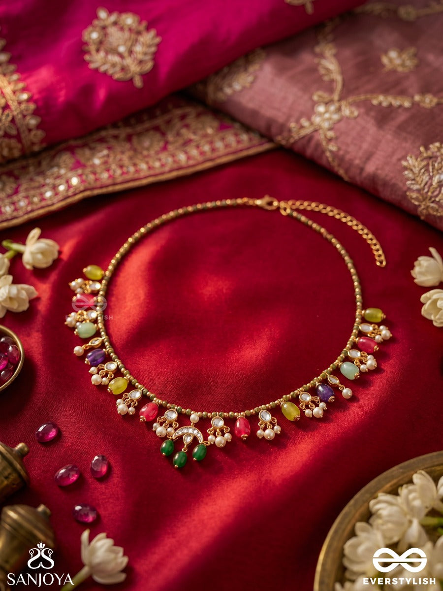 Manoranjini – One Who Brings Delight – Festive Necklace With Multi-Colour Gem Drops, Pearl Accents And Heritage Detailing