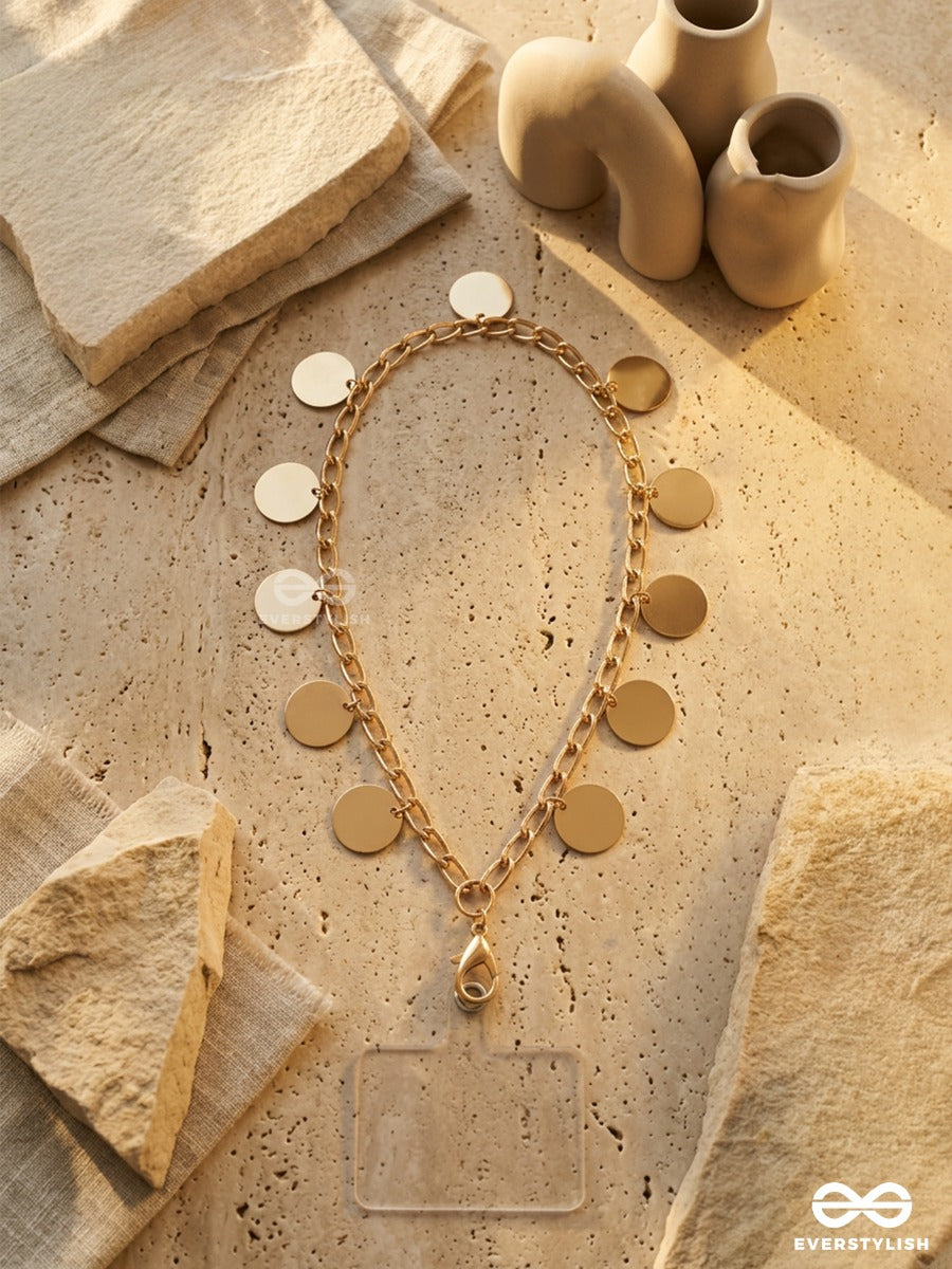 Golden Disco – Gold-Tone Chain Phone Sling With Round Charms