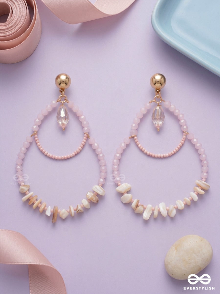 Rosewater Glow – Pink Beaded Teardrop Earrings With Baroque Pearls And Crystal Drop