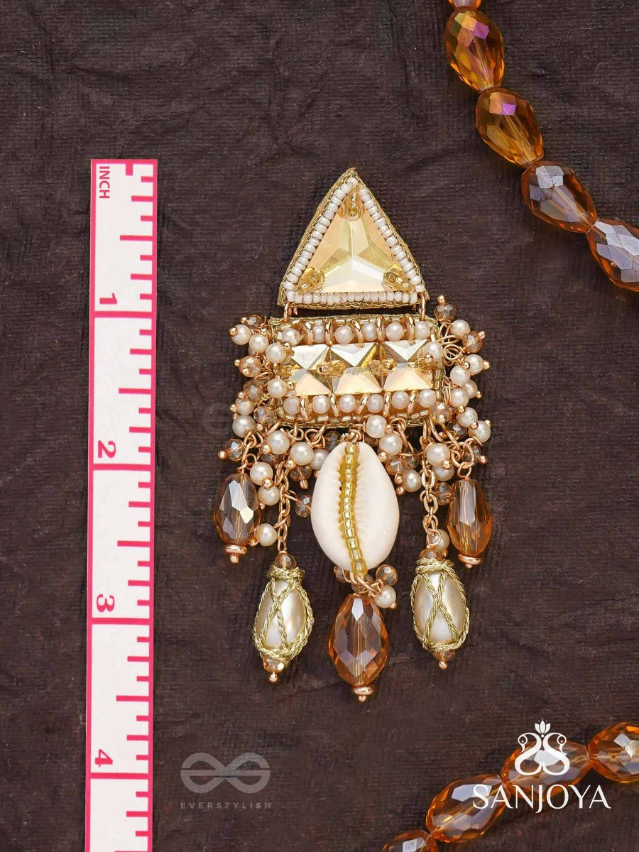 Ruchaka - Coastline Treasures - Beads, Shells And Glass Drop Hand Embroidered Earrings