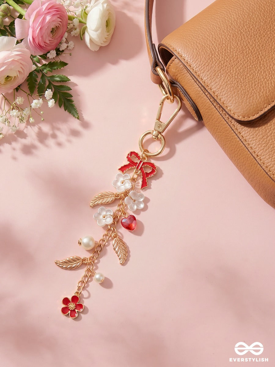 Berry Sweet – Floral Bag Charm With Cherry Red Accents