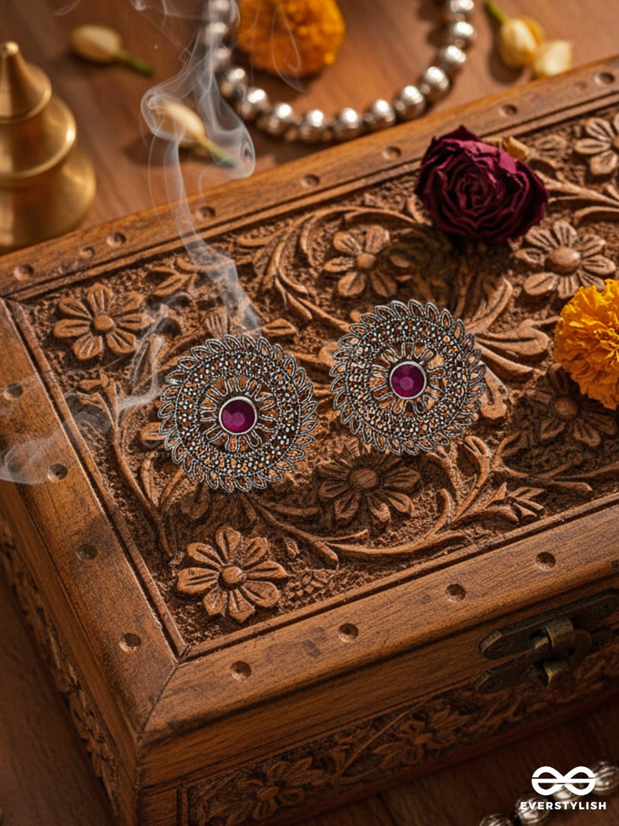 The Elegant Mesh Studs (Ruby Red) - The Embellished Oxidised Collection