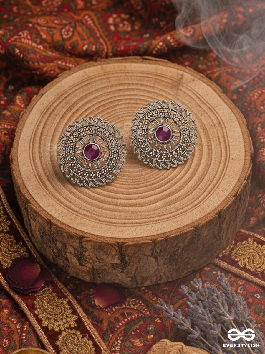 The Elegant Mesh Studs (Ruby Red) - The Embellished Oxidised Collection
