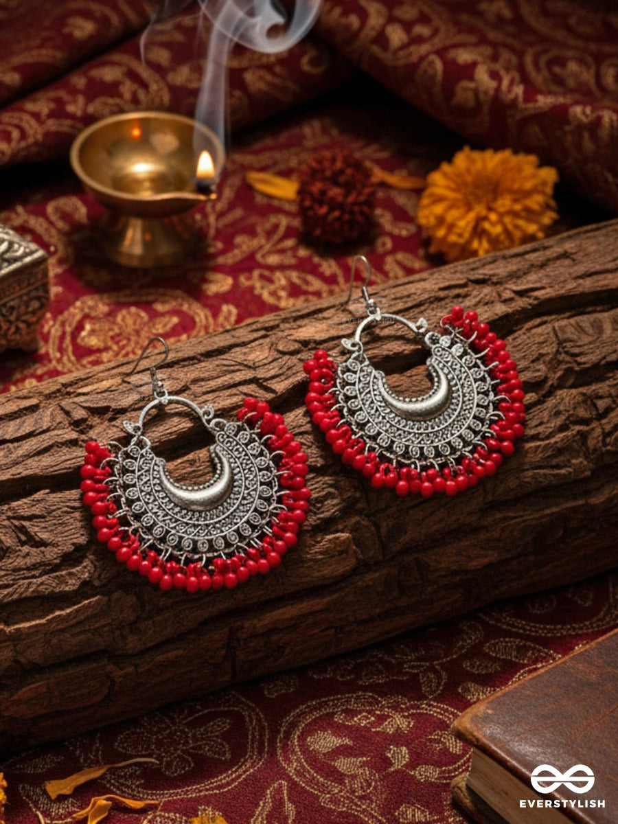 The Motif Moon Chandbali Earrings (Red) - The Boho Basics