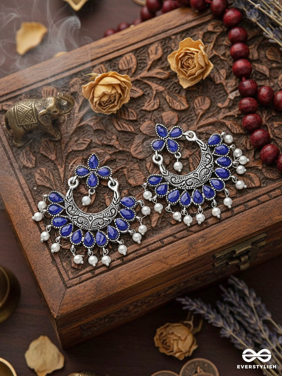The Elegance Of Royalty (Sapphire Blue) - Embellished Oxidised Earrings