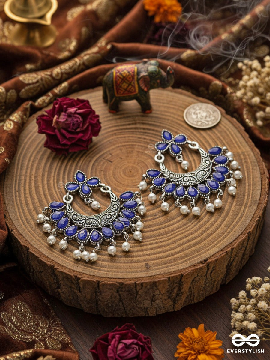The Elegance Of Royalty (Sapphire Blue) - Embellished Oxidised Earrings