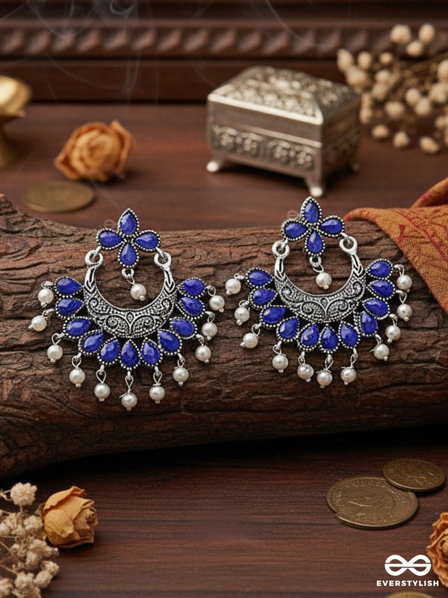 The Elegance Of Royalty (Sapphire Blue) - Embellished Oxidised Earrings