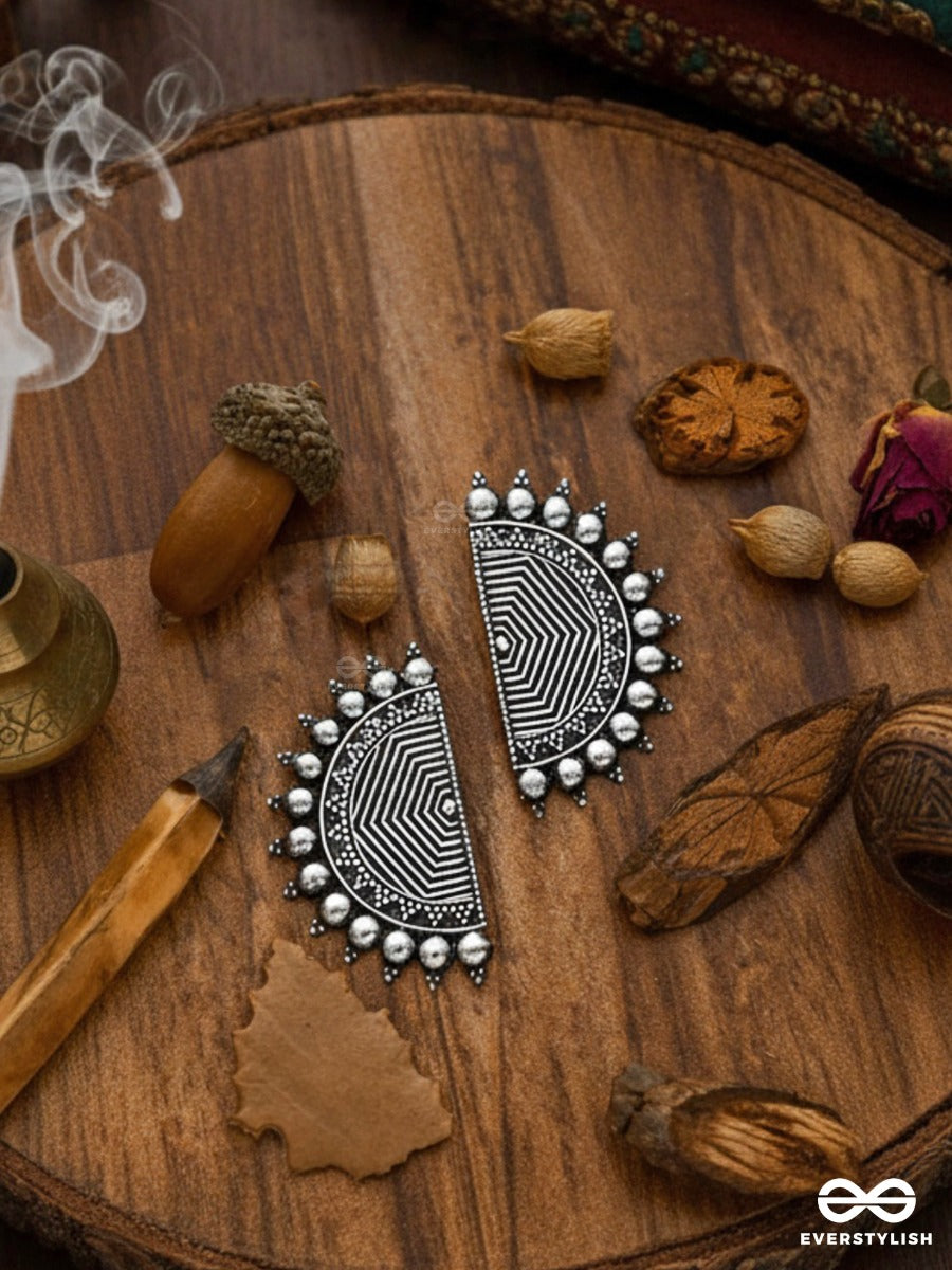 The Geometric Eclipsed Sun - Oxidised Boho Studs