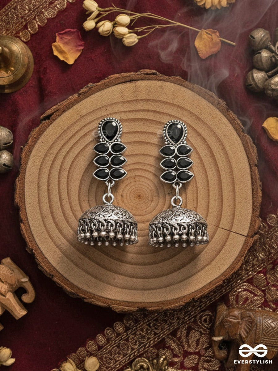 The Woman Of Finesse - Embellished Oxidised Jhumkas (Onyx Black)