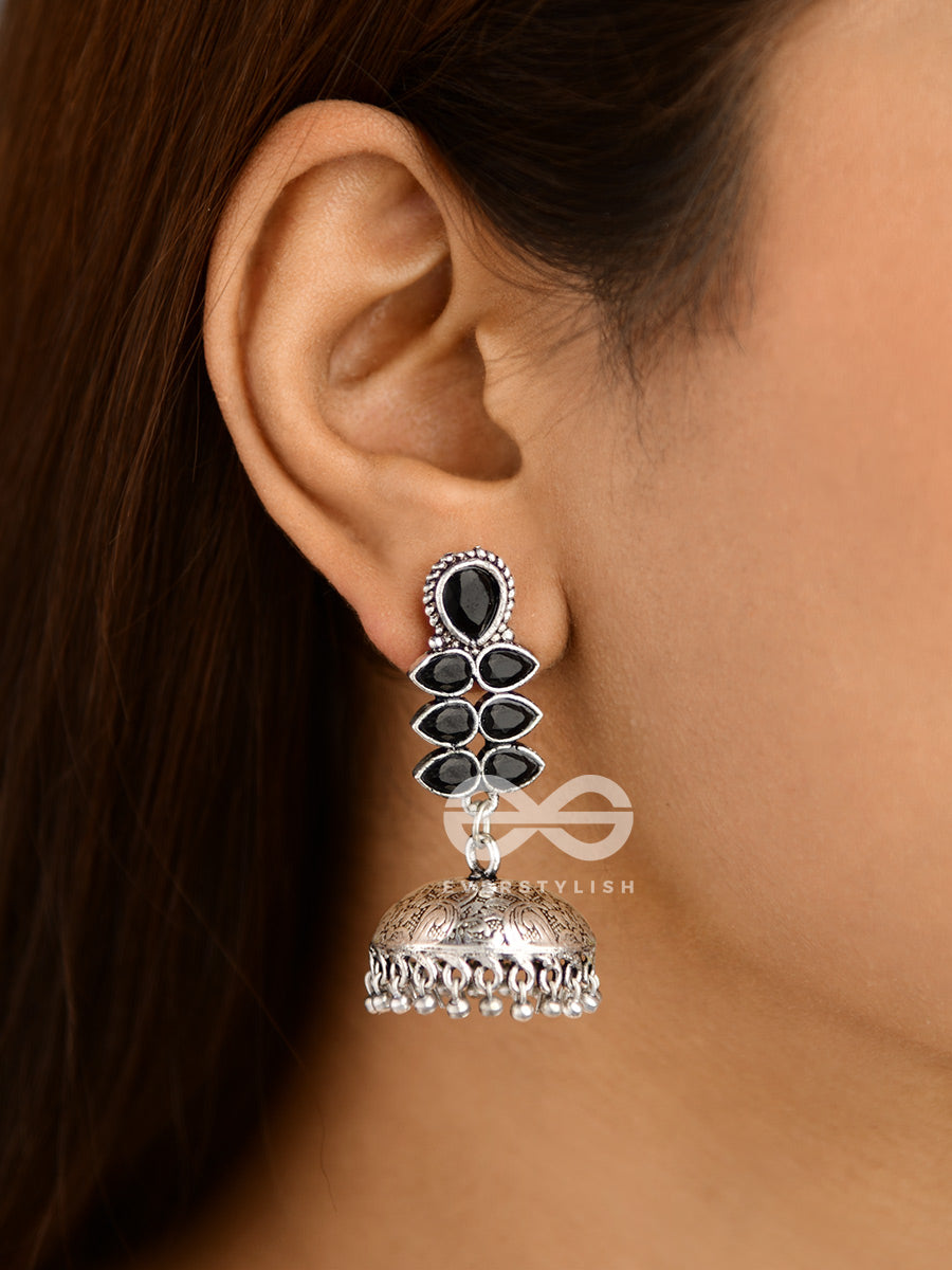 The Woman Of Finesse - Embellished Oxidised Jhumkas (Onyx Black)