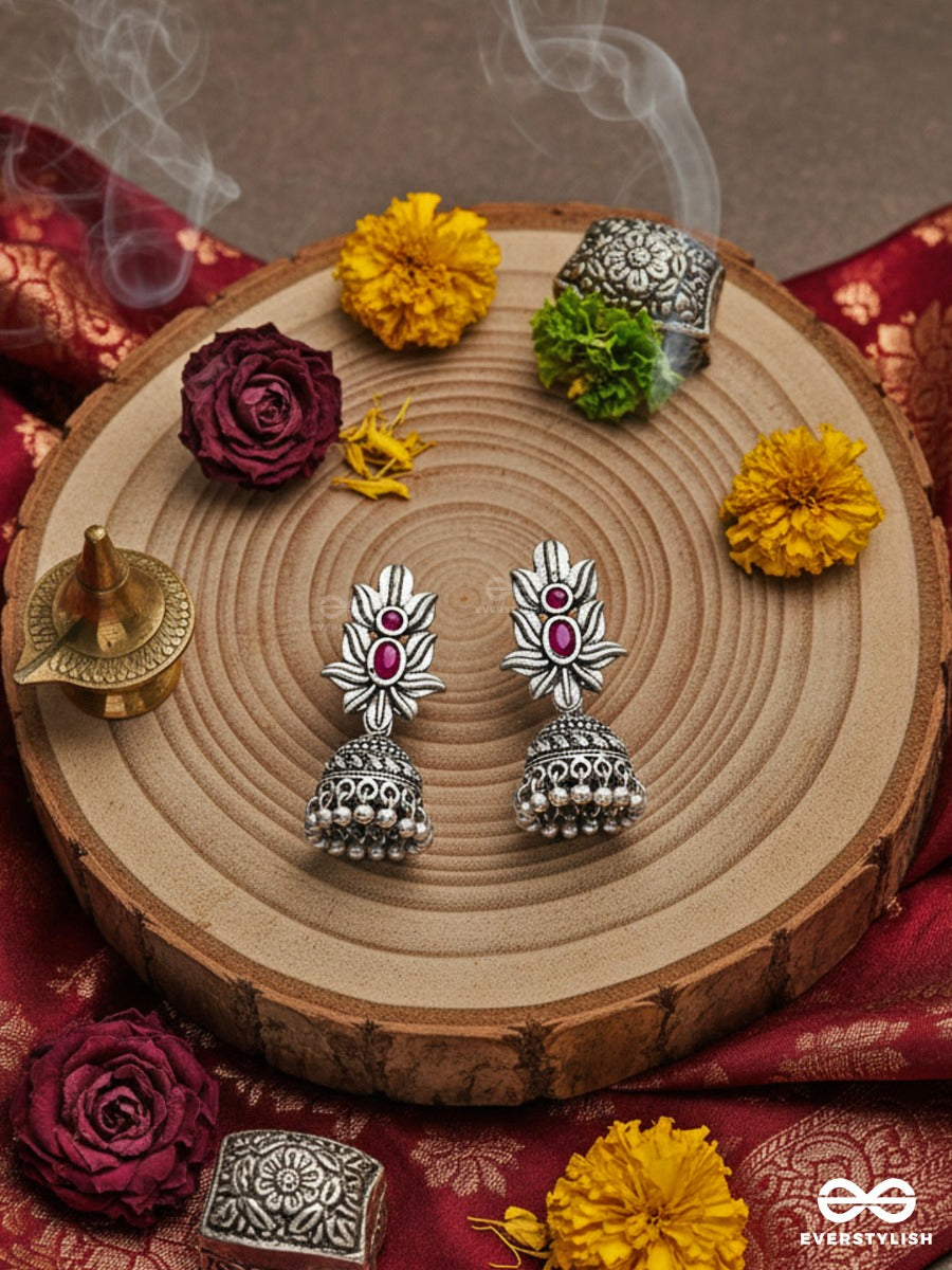 The Little Layered Jhumki (Ruby Red) - Embellished Oxidised Collection