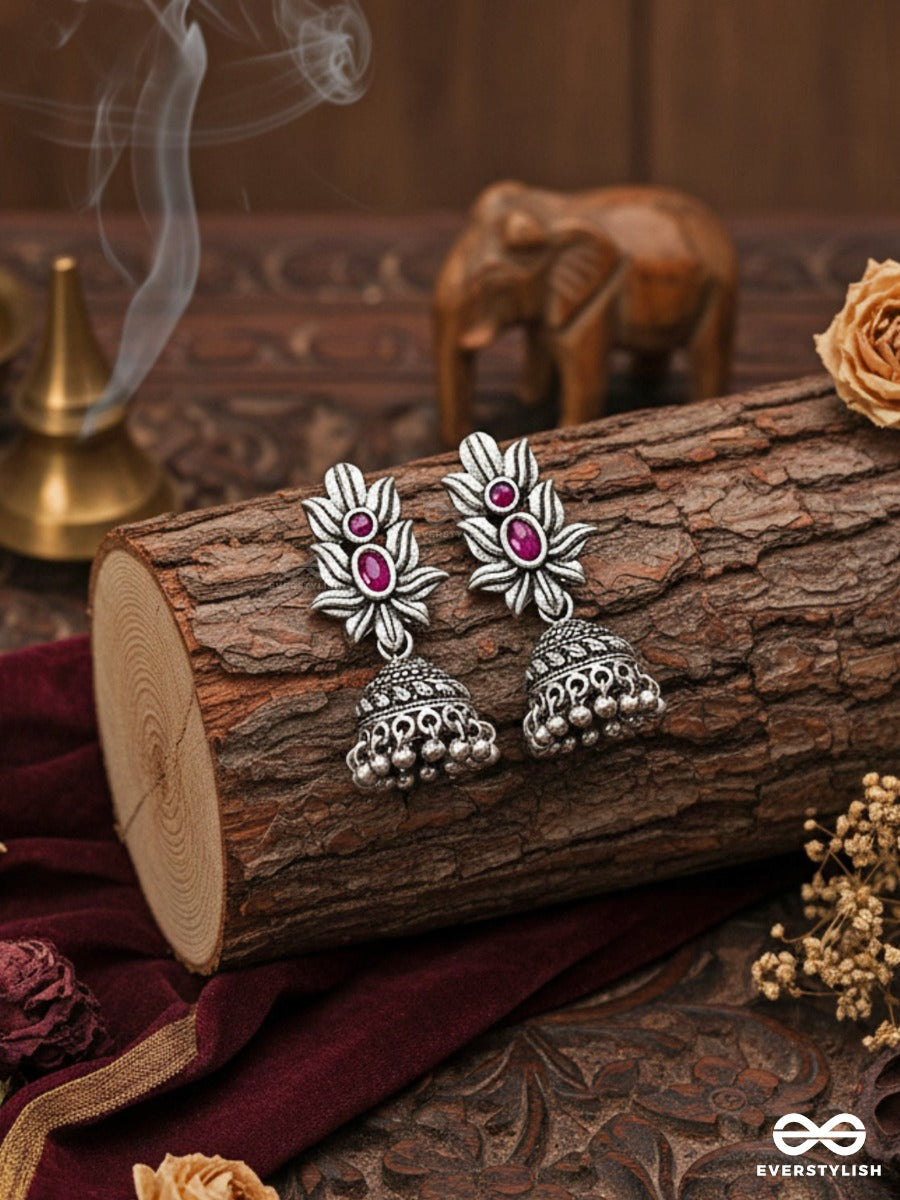 The Little Layered Jhumki (Ruby Red) - Embellished Oxidised Collection