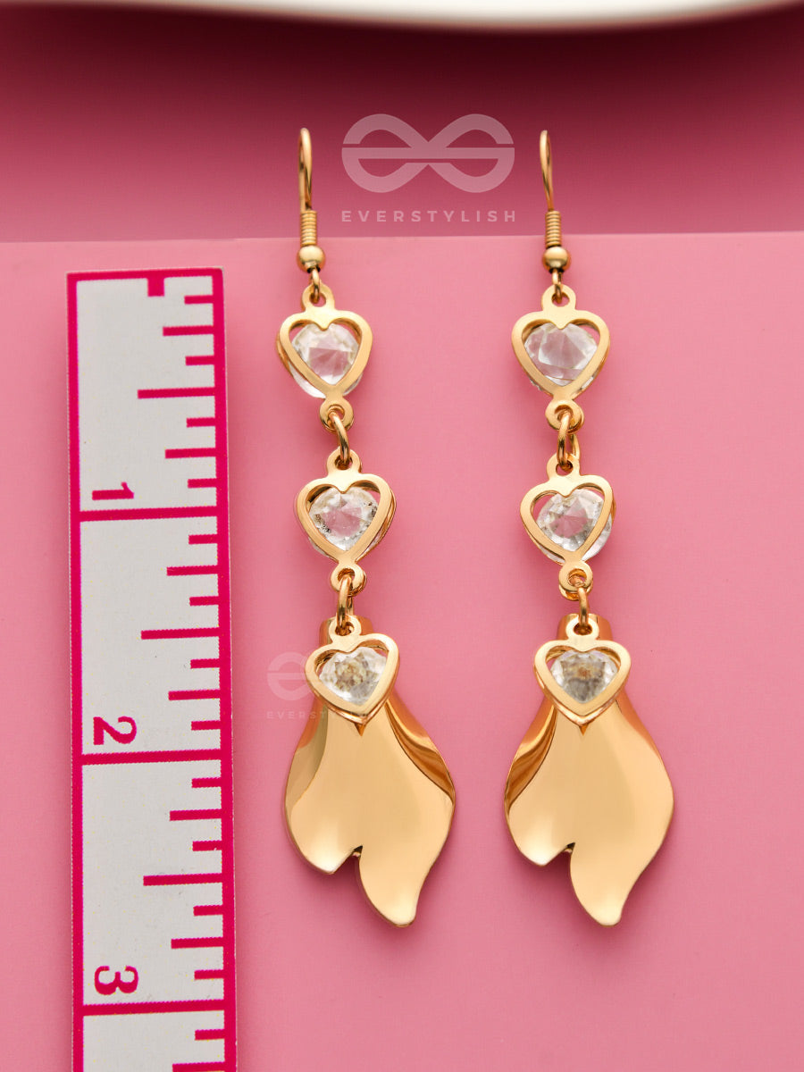 Hearts And Petals - Golden Crystal Danglers