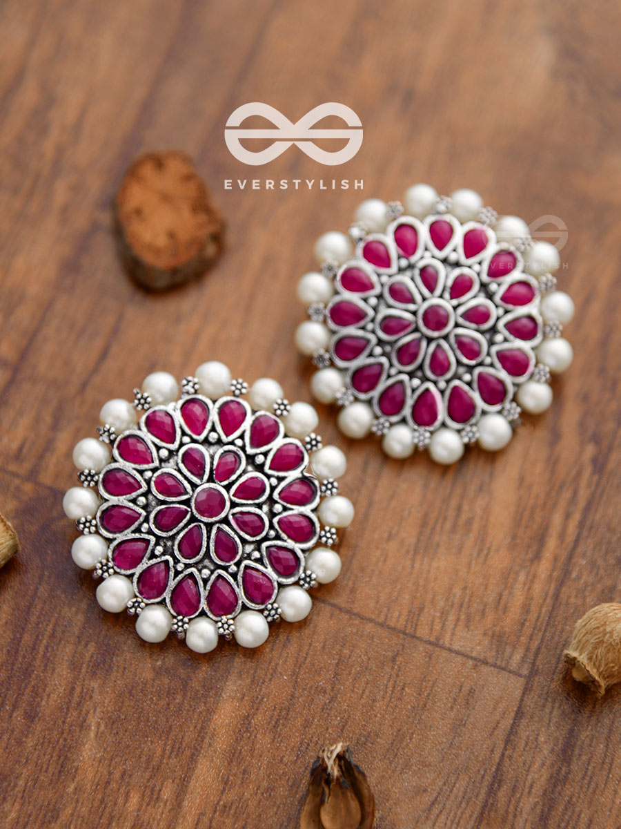 The Classy Desire Perfect Pearl Embellished Statement Studs (Ruby Red)