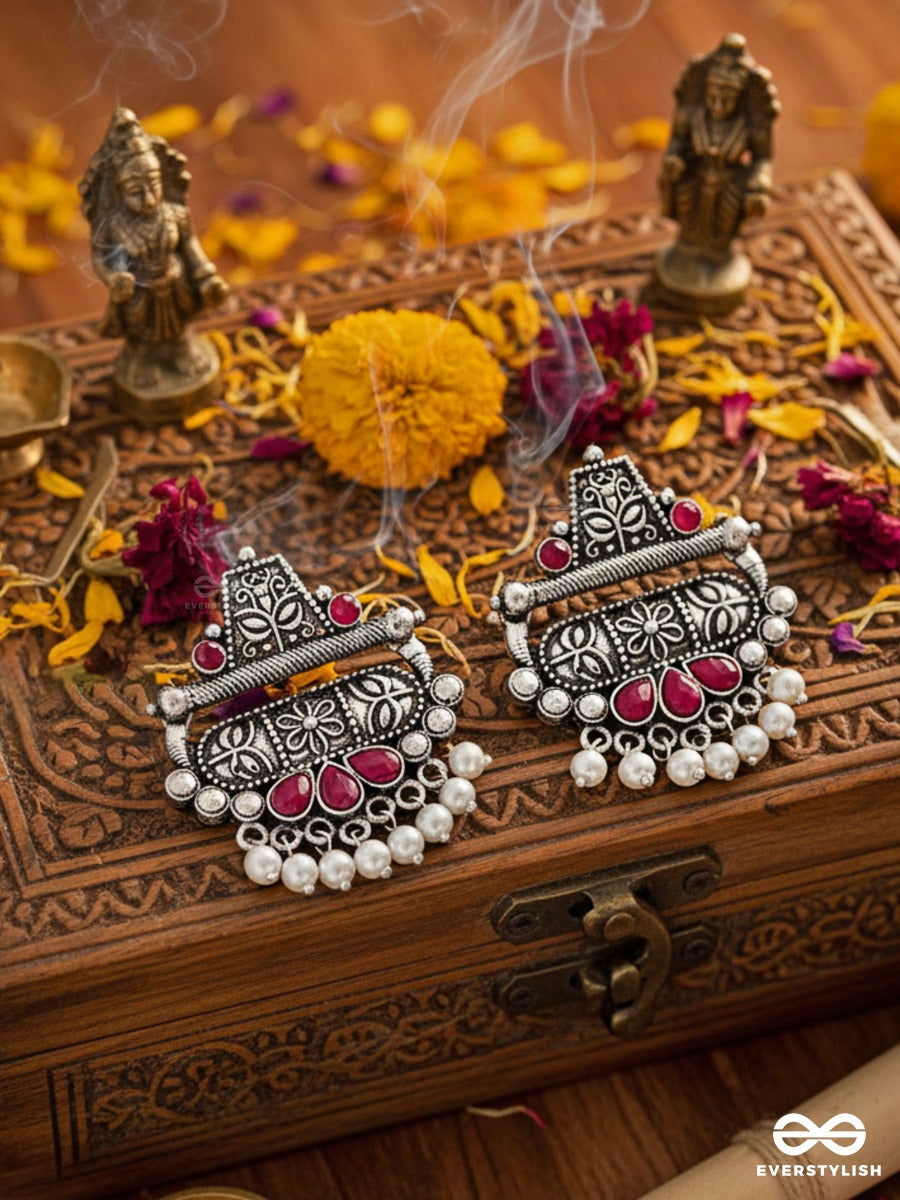 The Boho Chic Intricate Embellished Statement Earrings (Ruby Red)