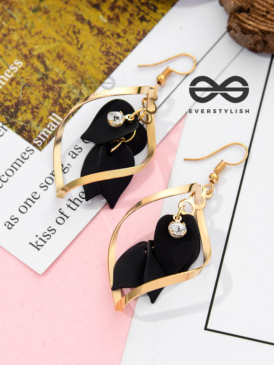 The Petals In A Twist (Black) - Golden Casual Danglers