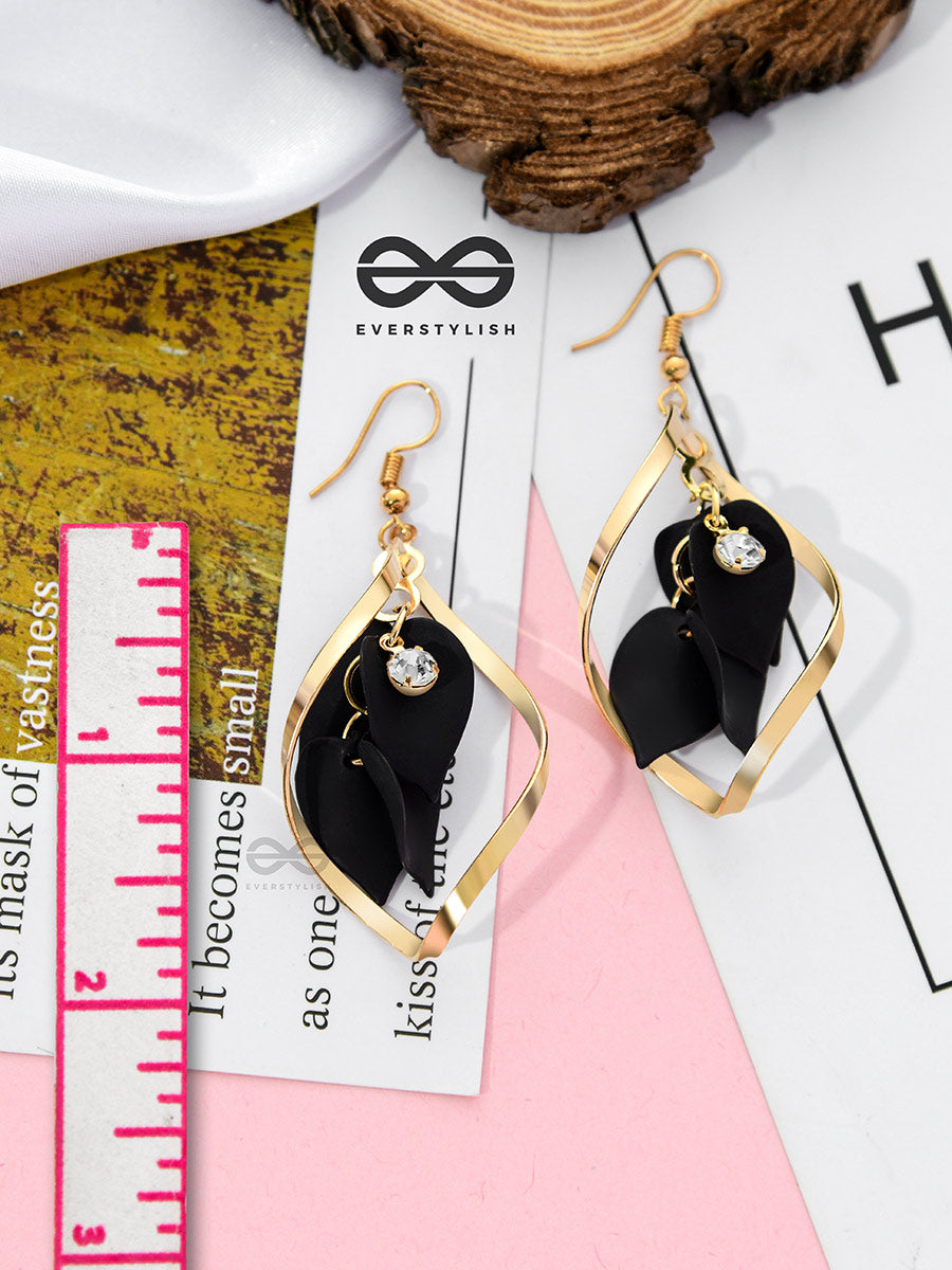 The Petals In A Twist (Black) - Golden Casual Danglers